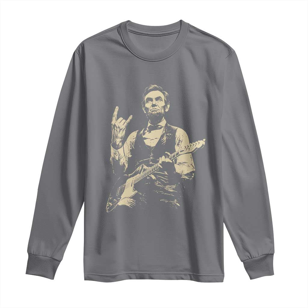 Rock And Roll Abraham Lincoln Playing Guitar Long Sleeve Shirt Vintage Patriotic Music Gift
