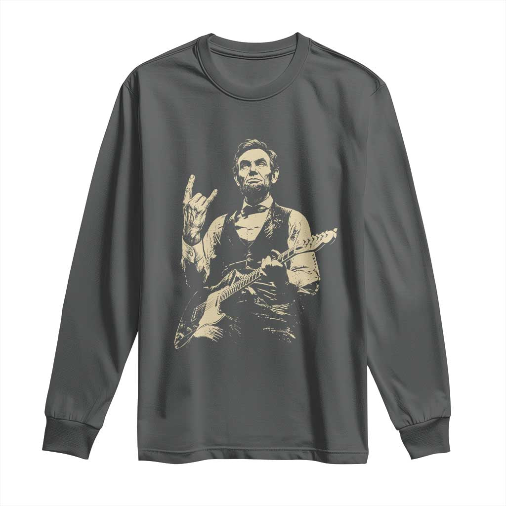 Rock And Roll Abraham Lincoln Playing Guitar Long Sleeve Shirt Vintage Patriotic Music Gift