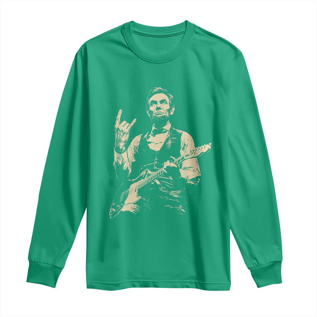 Rock And Roll Abraham Lincoln Playing Guitar Long Sleeve Shirt Vintage Patriotic Music Gift