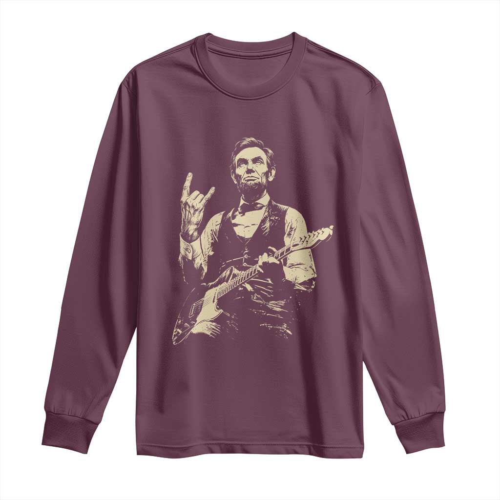 Rock And Roll Abraham Lincoln Playing Guitar Long Sleeve Shirt Vintage Patriotic Music Gift