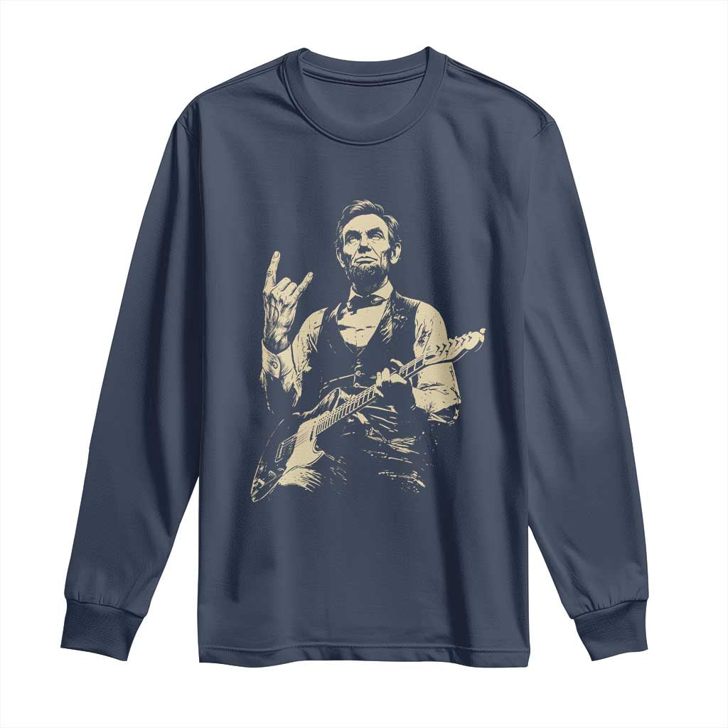Rock And Roll Abraham Lincoln Playing Guitar Long Sleeve Shirt Vintage Patriotic Music Gift