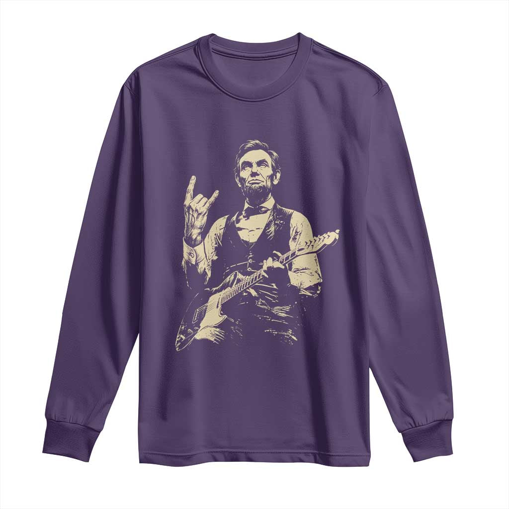 Rock And Roll Abraham Lincoln Playing Guitar Long Sleeve Shirt Vintage Patriotic Music Gift