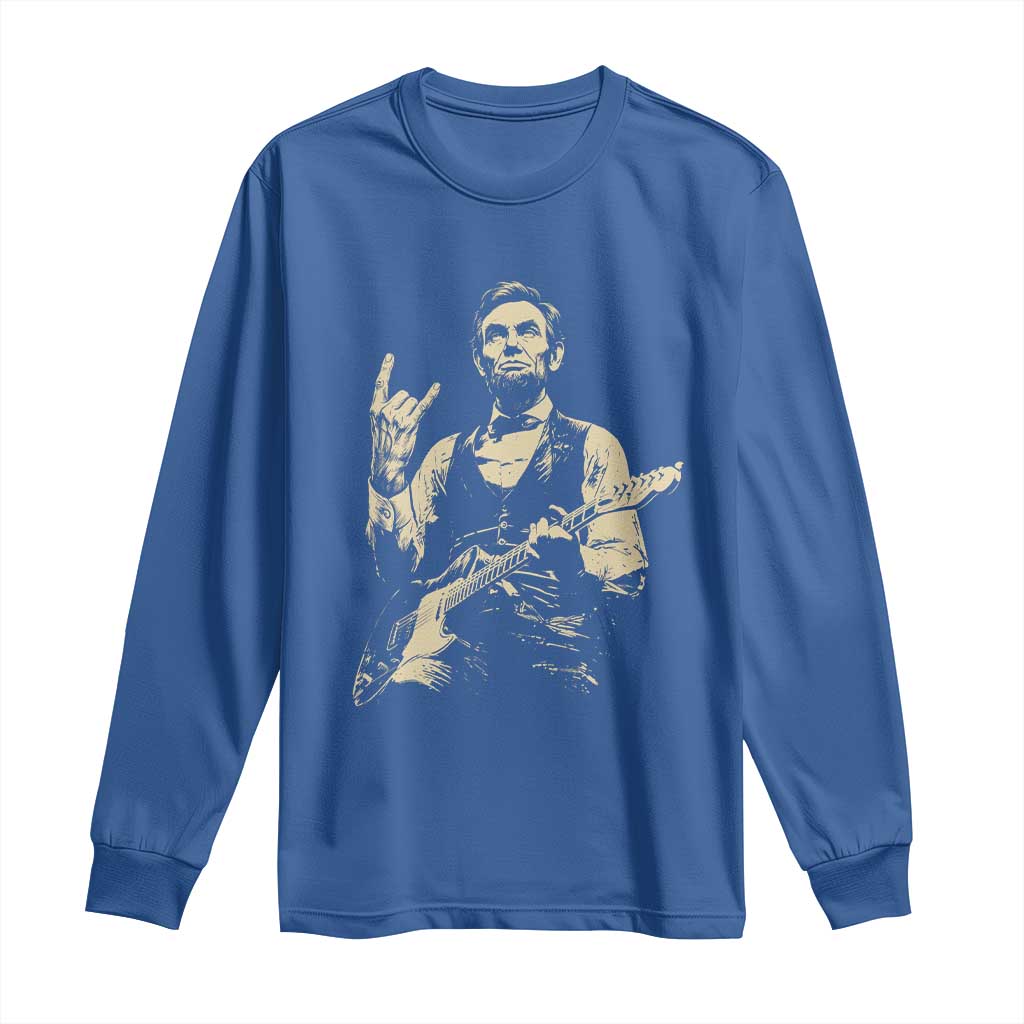 Rock And Roll Abraham Lincoln Playing Guitar Long Sleeve Shirt Vintage Patriotic Music Gift