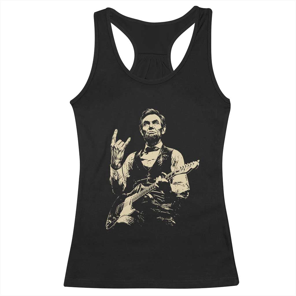 Rock And Roll Abraham Lincoln Playing Guitar Racerback Tank Top Vintage Patriotic Music Gift