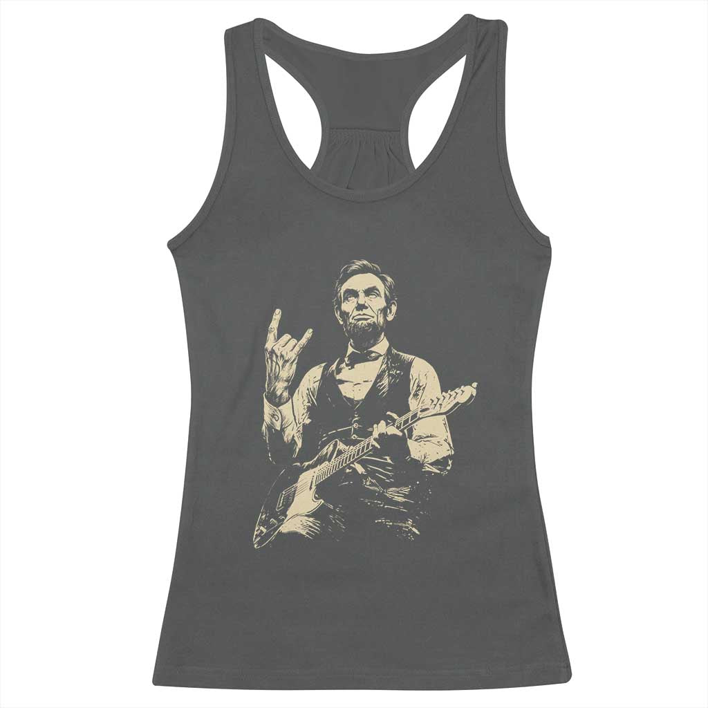 Rock And Roll Abraham Lincoln Playing Guitar Racerback Tank Top Vintage Patriotic Music Gift