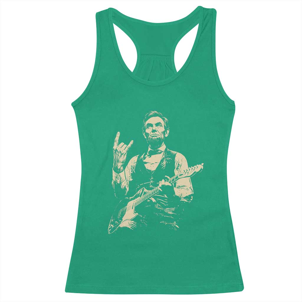 Rock And Roll Abraham Lincoln Playing Guitar Racerback Tank Top Vintage Patriotic Music Gift