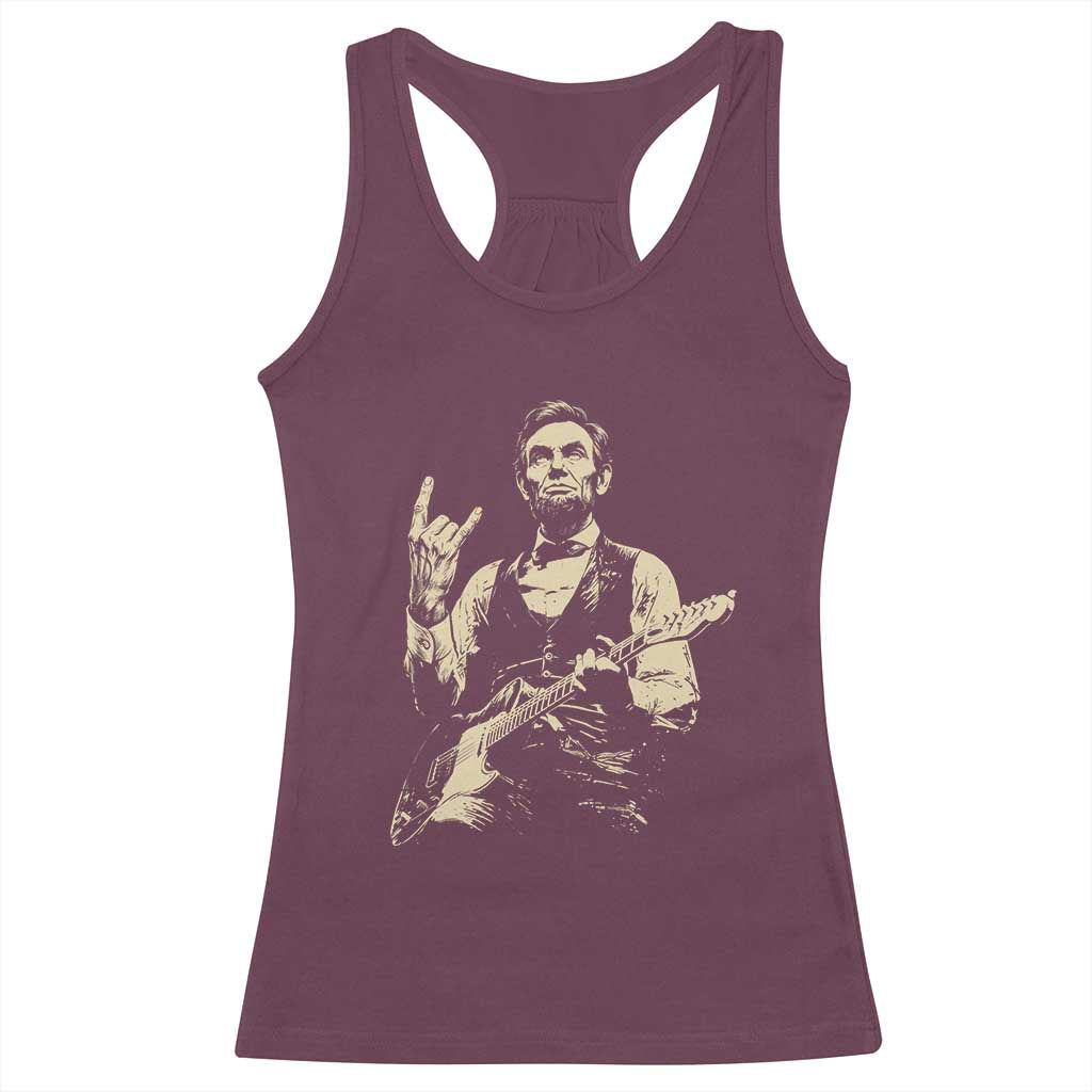 Rock And Roll Abraham Lincoln Playing Guitar Racerback Tank Top Vintage Patriotic Music Gift
