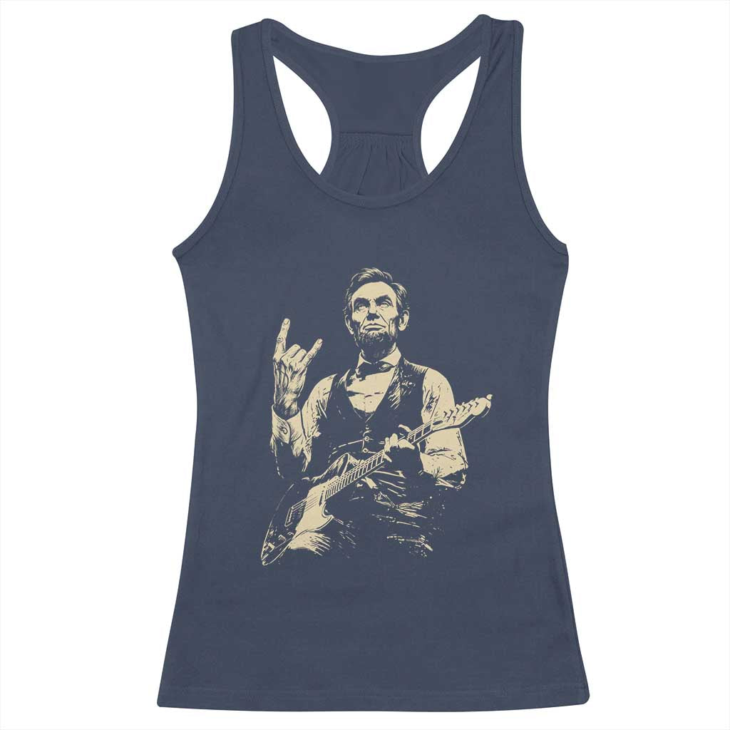Rock And Roll Abraham Lincoln Playing Guitar Racerback Tank Top Vintage Patriotic Music Gift