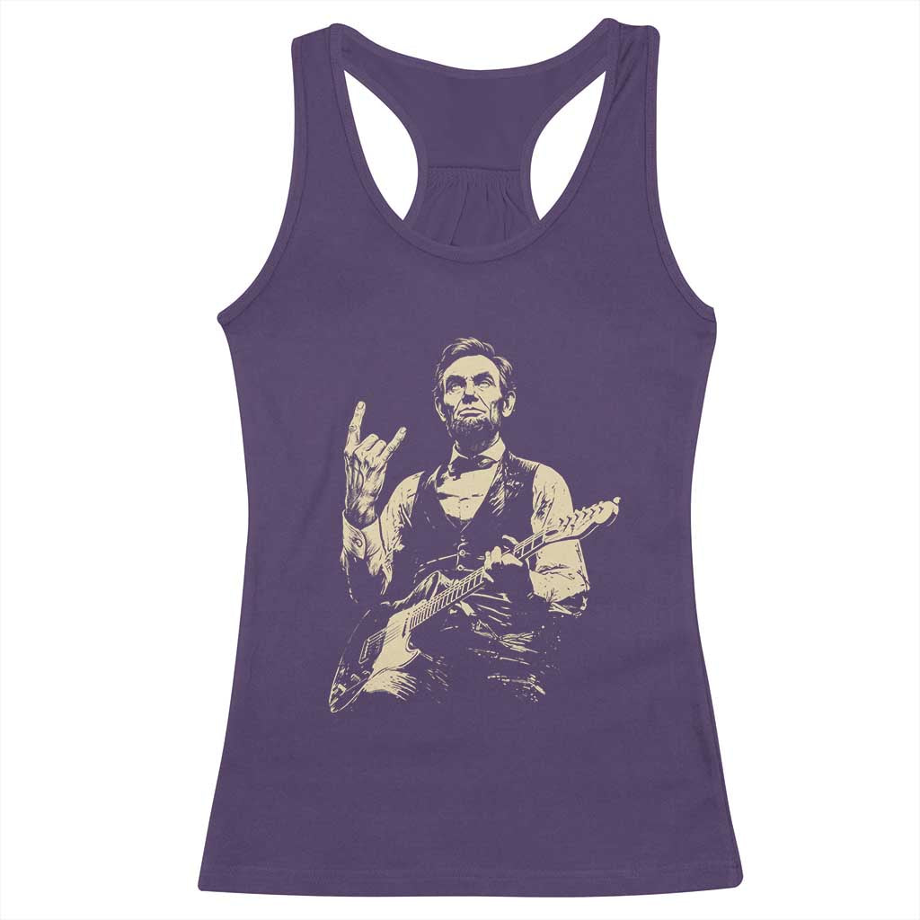 Rock And Roll Abraham Lincoln Playing Guitar Racerback Tank Top Vintage Patriotic Music Gift