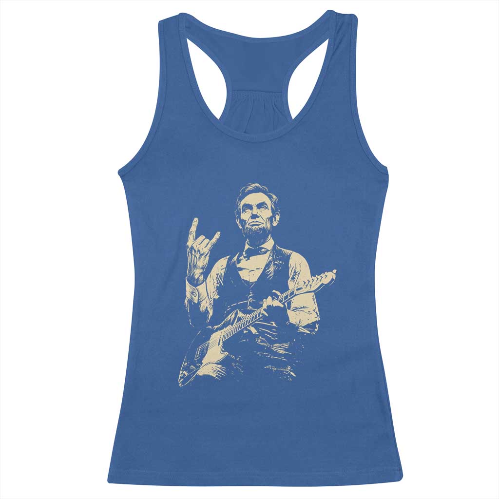 Rock And Roll Abraham Lincoln Playing Guitar Racerback Tank Top Vintage Patriotic Music Gift