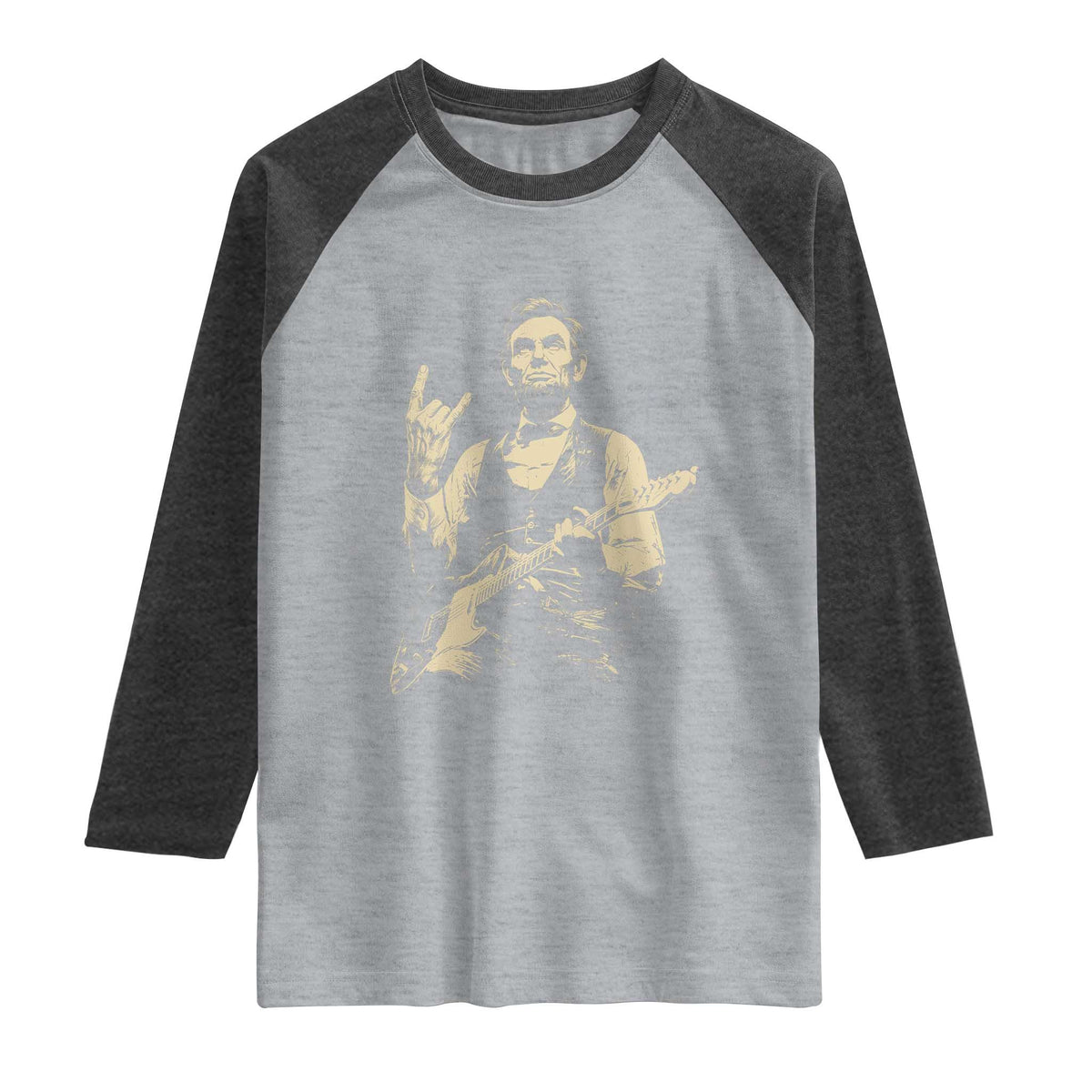 Rock And Roll Abraham Lincoln Playing Guitar Raglan Shirt Vintage Patriotic Music Gift