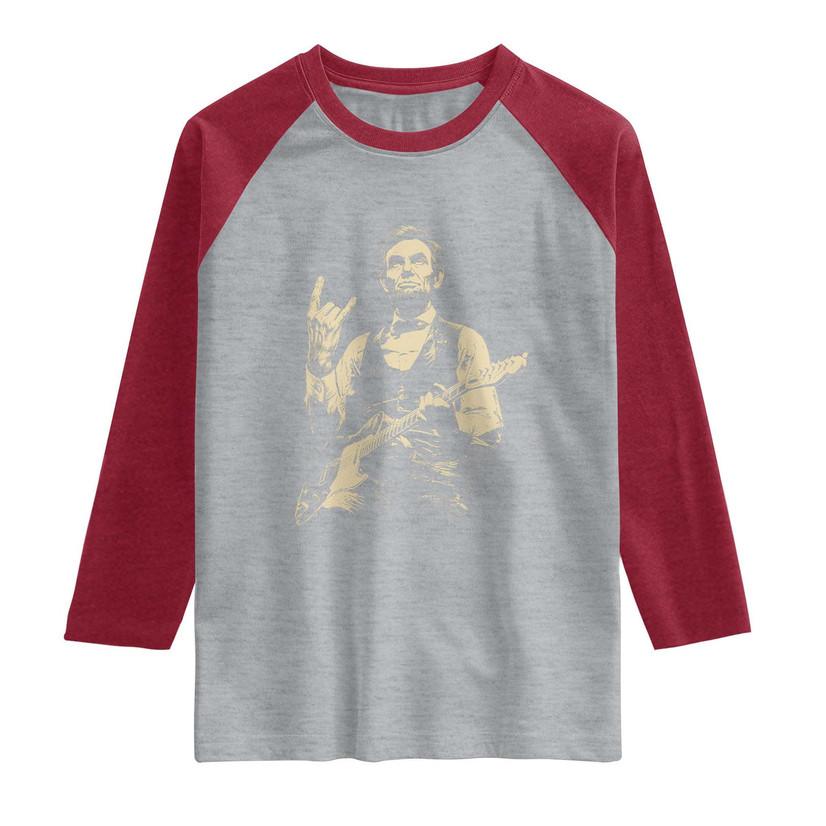 Rock And Roll Abraham Lincoln Playing Guitar Raglan Shirt Vintage Patriotic Music Gift