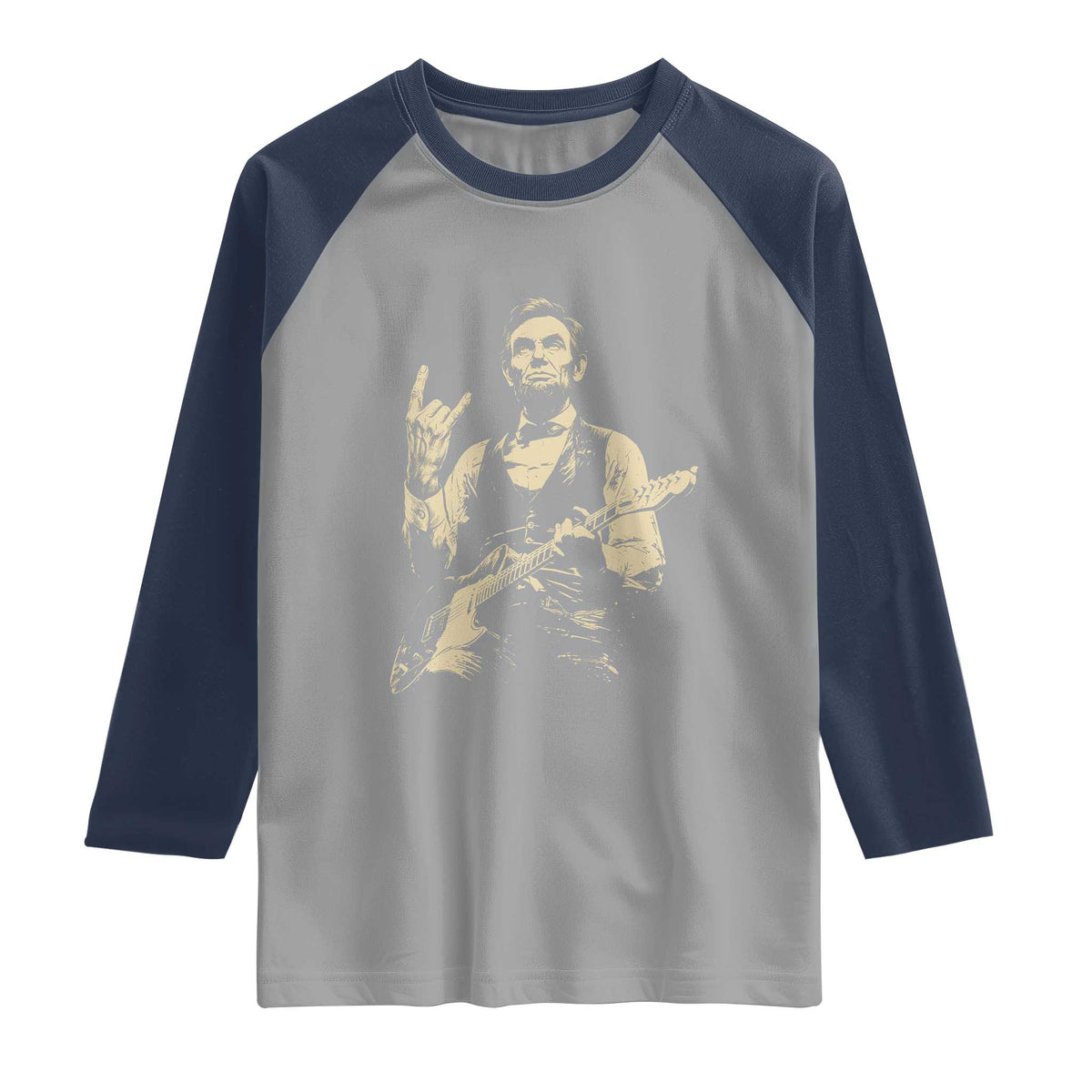 Rock And Roll Abraham Lincoln Playing Guitar Raglan Shirt Vintage Patriotic Music Gift