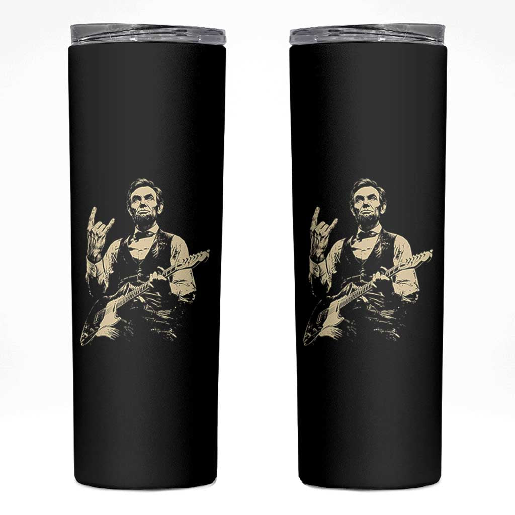 Rock And Roll Abraham Lincoln Playing Guitar Skinny Tumbler Vintage Patriotic Music Gift