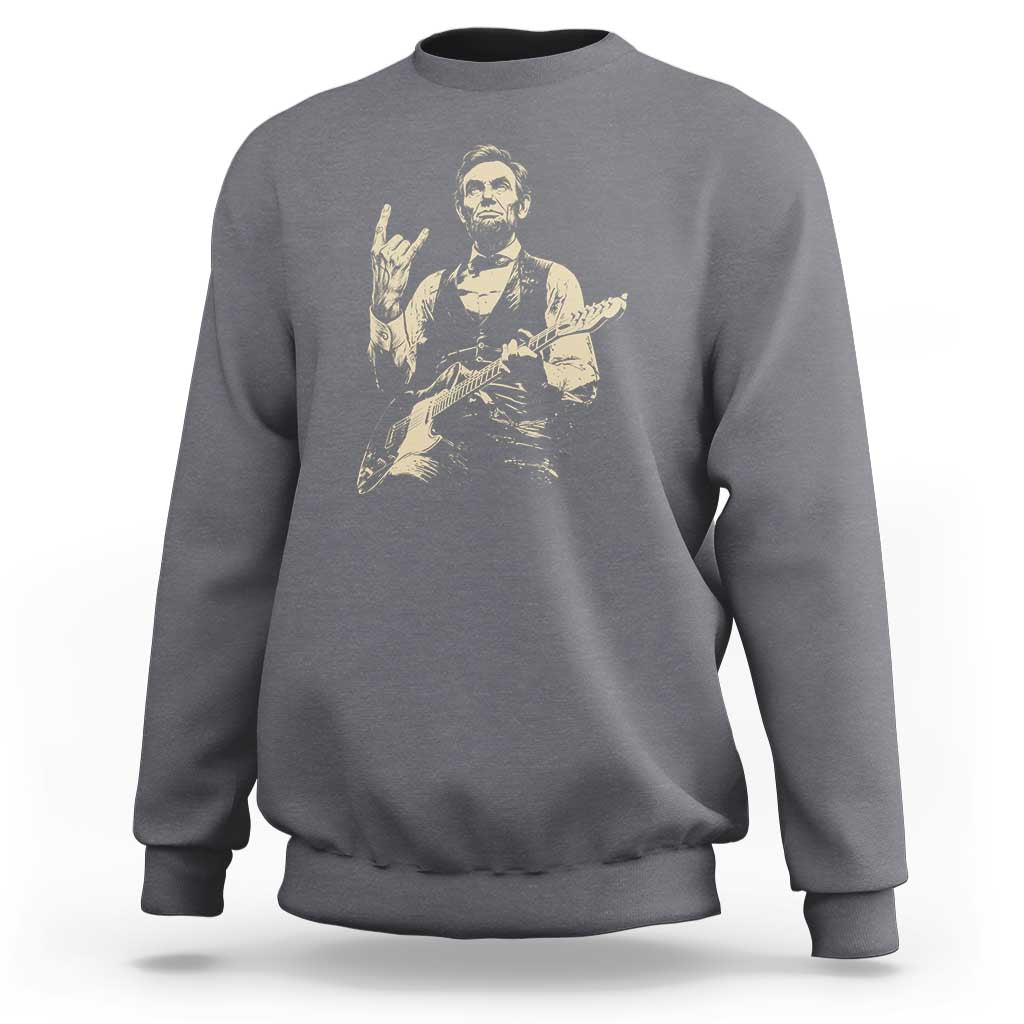 Rock And Roll Abraham Lincoln Playing Guitar Sweatshirt Vintage Patriotic Music Gift