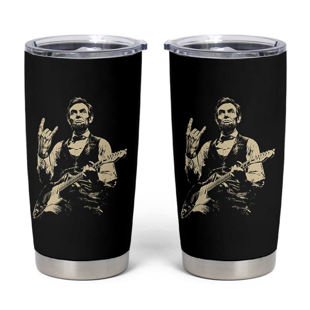 Rock And Roll Abraham Lincoln Playing Guitar Tumbler Cup Vintage Patriotic Music Gift