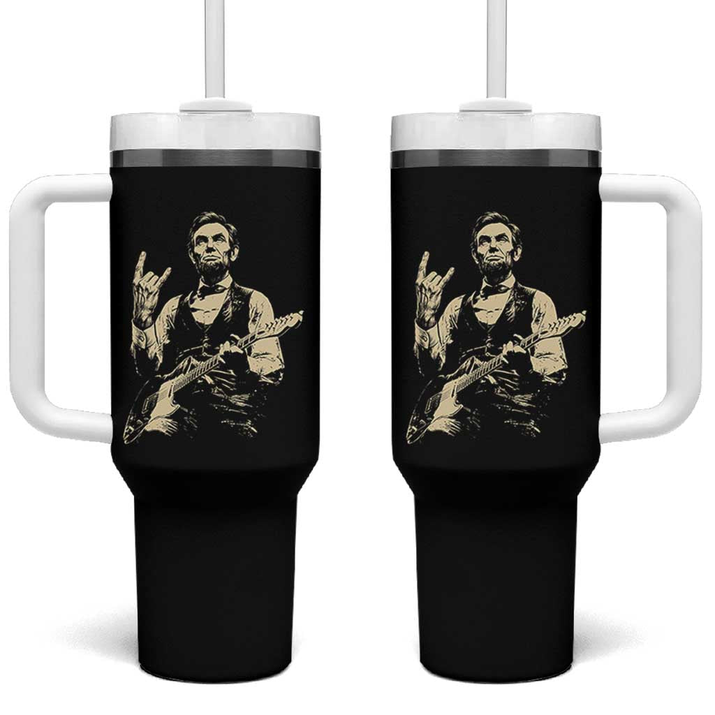 Rock And Roll Abraham Lincoln Playing Guitar Tumbler With Handle Vintage Patriotic Music Gift