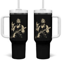 Rock And Roll Abraham Lincoln Playing Guitar Tumbler With Handle Vintage Patriotic Music Gift