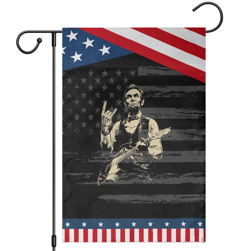 Rock And Roll Abraham Lincoln Playing Guitar Garden Flag Vintage Patriotic Music Gift