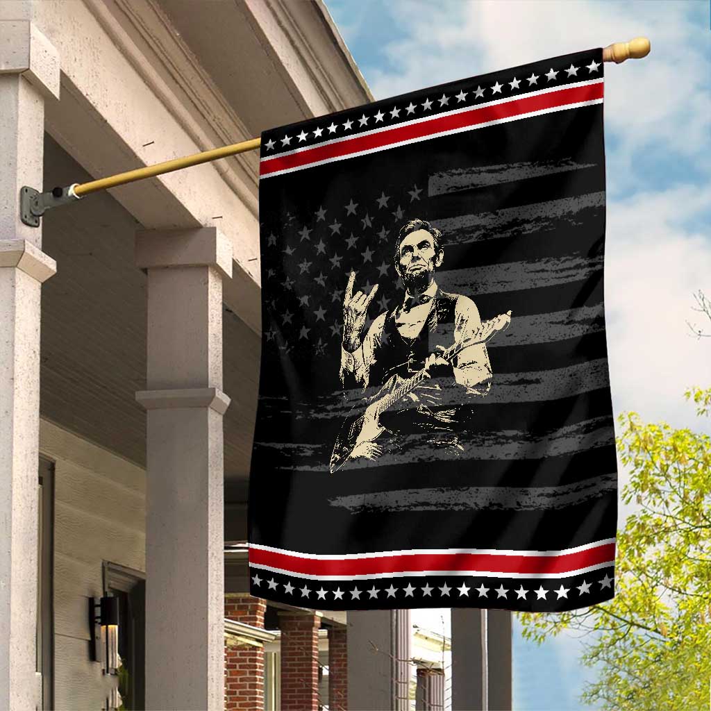 Rock And Roll Abraham Lincoln Playing Guitar Garden Flag Vintage Patriotic Music Gift