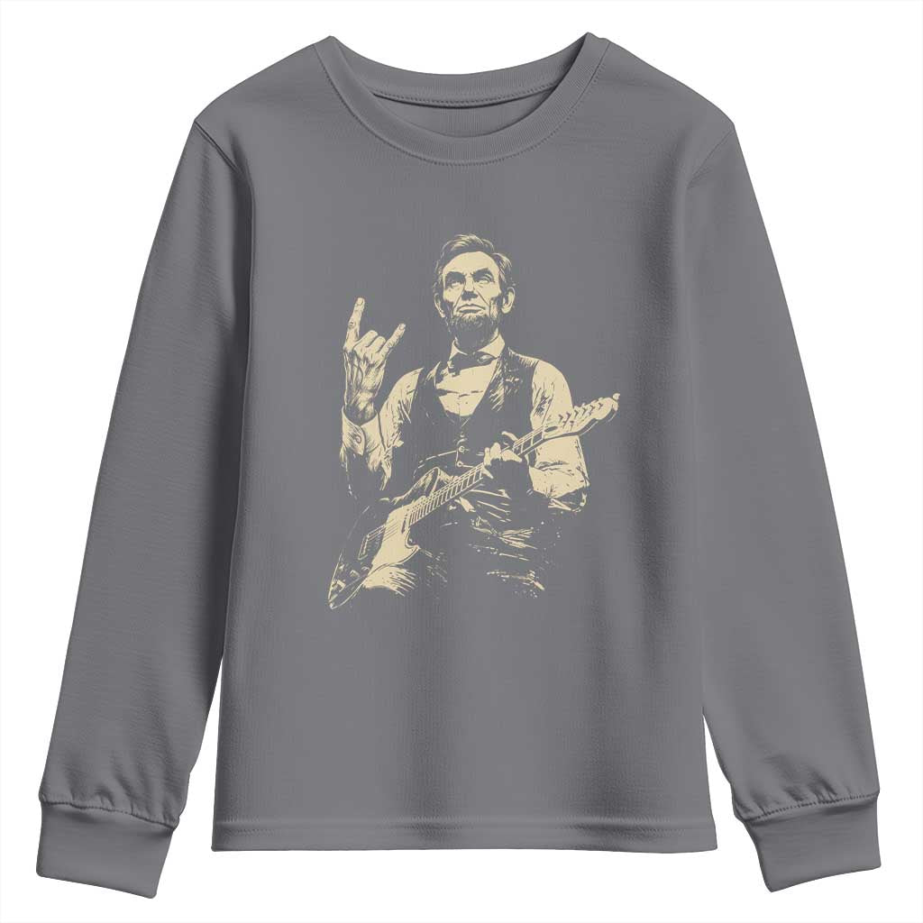 Rock And Roll Abraham Lincoln Playing Guitar Youth Sweatshirt Vintage Patriotic Music Gift
