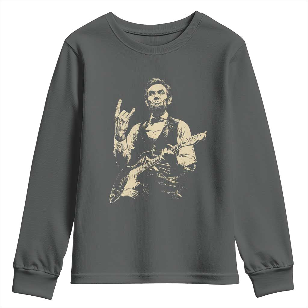 Rock And Roll Abraham Lincoln Playing Guitar Youth Sweatshirt Vintage Patriotic Music Gift