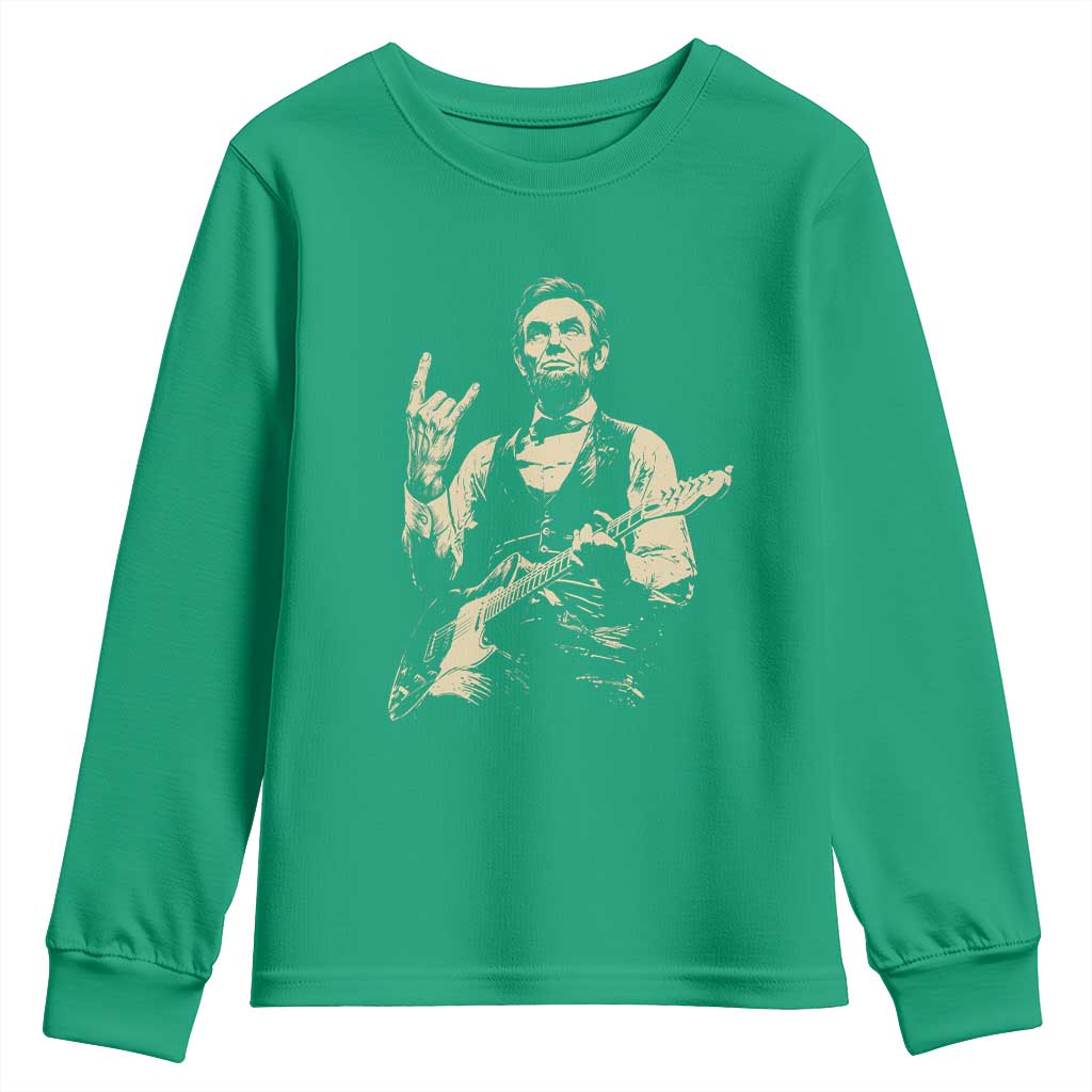 Rock And Roll Abraham Lincoln Playing Guitar Youth Sweatshirt Vintage Patriotic Music Gift