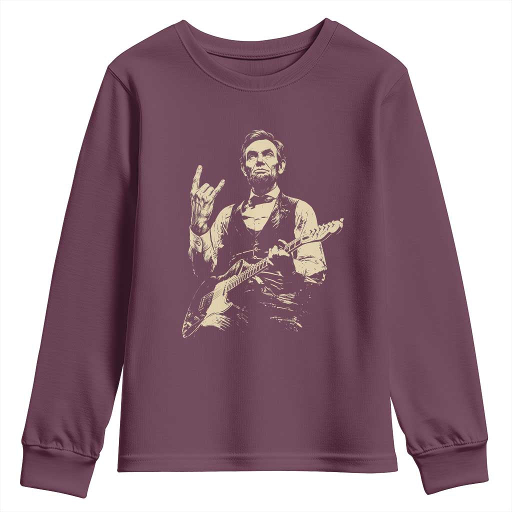 Rock And Roll Abraham Lincoln Playing Guitar Youth Sweatshirt Vintage Patriotic Music Gift