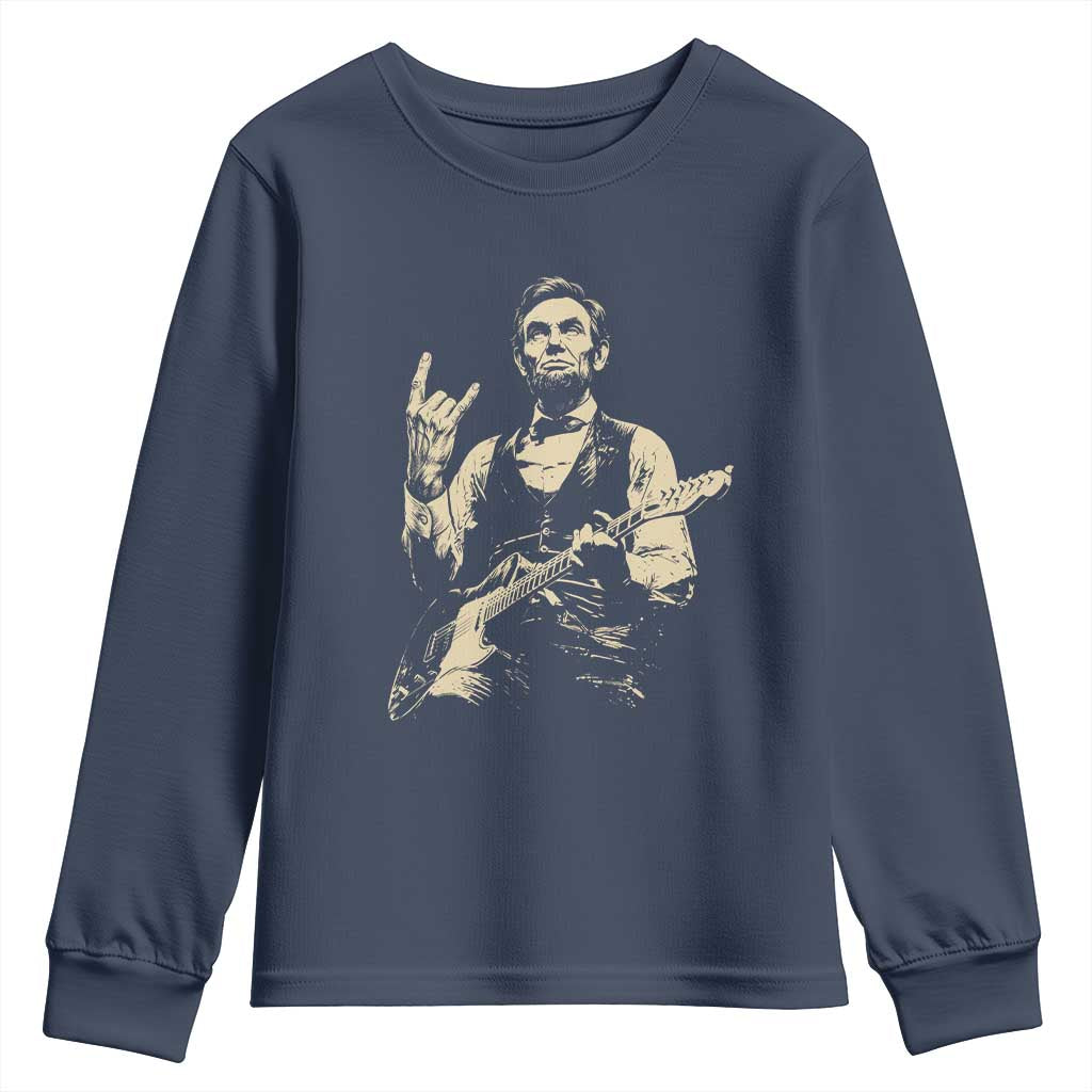 Rock And Roll Abraham Lincoln Playing Guitar Youth Sweatshirt Vintage Patriotic Music Gift