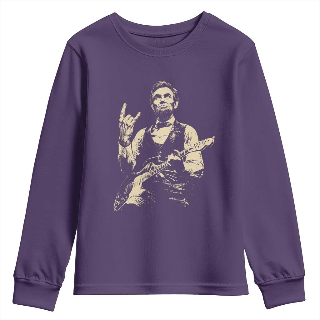 Rock And Roll Abraham Lincoln Playing Guitar Youth Sweatshirt Vintage Patriotic Music Gift