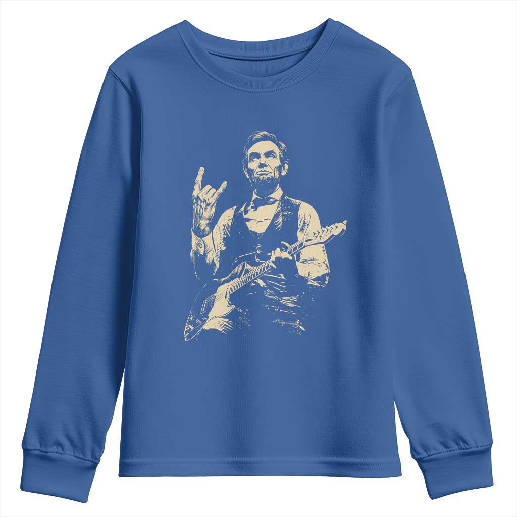 Rock And Roll Abraham Lincoln Playing Guitar Youth Sweatshirt Vintage Patriotic Music Gift