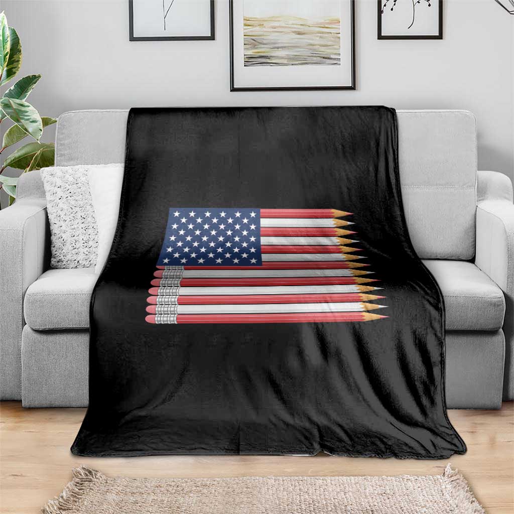 Pencil Stripes USA Flag Throw Blanket Proud American Teacher Graduation Gift