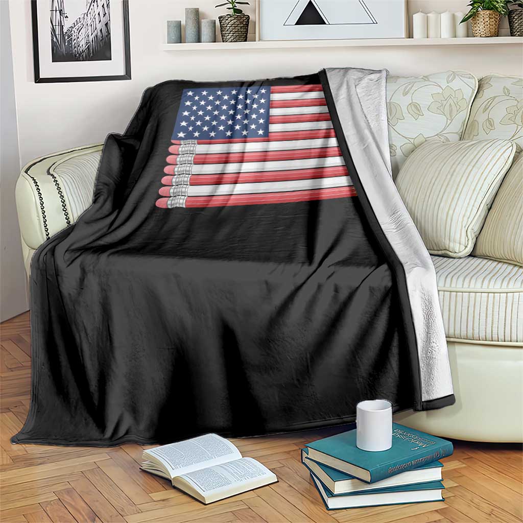 Pencil Stripes USA Flag Throw Blanket Proud American Teacher Graduation Gift