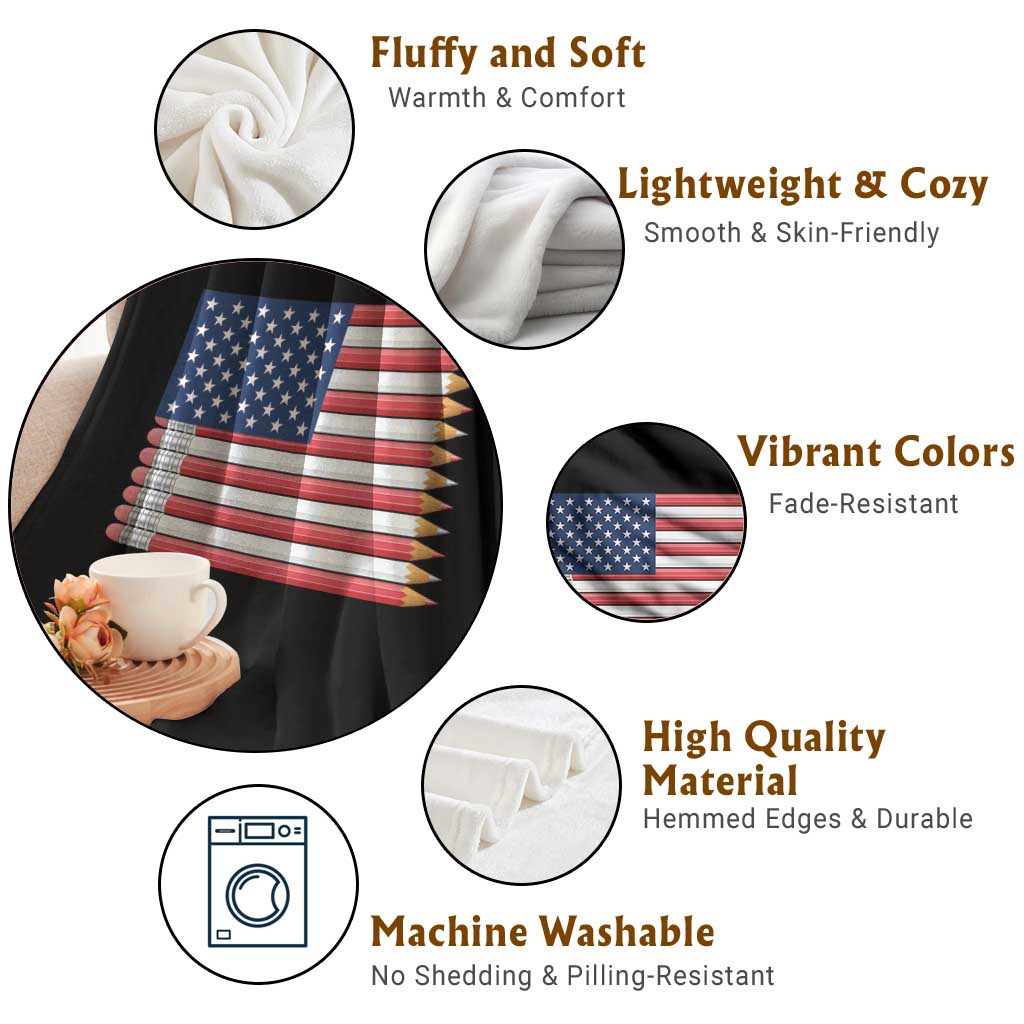 Pencil Stripes USA Flag Throw Blanket Proud American Teacher Graduation Gift