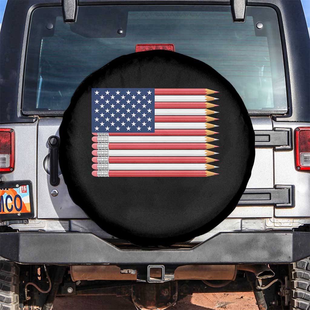 Pencil Stripes USA Flag Spare Tire Cover Proud American Teacher Graduation Gift