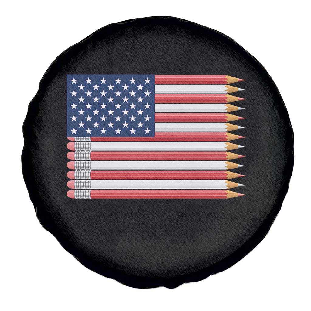 Pencil Stripes USA Flag Spare Tire Cover Proud American Teacher Graduation Gift