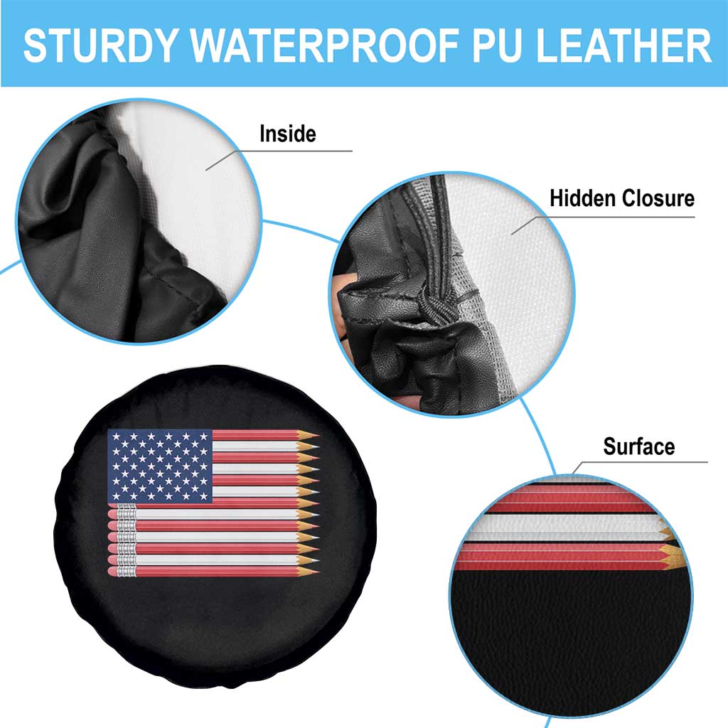 Pencil Stripes USA Flag Spare Tire Cover Proud American Teacher Graduation Gift