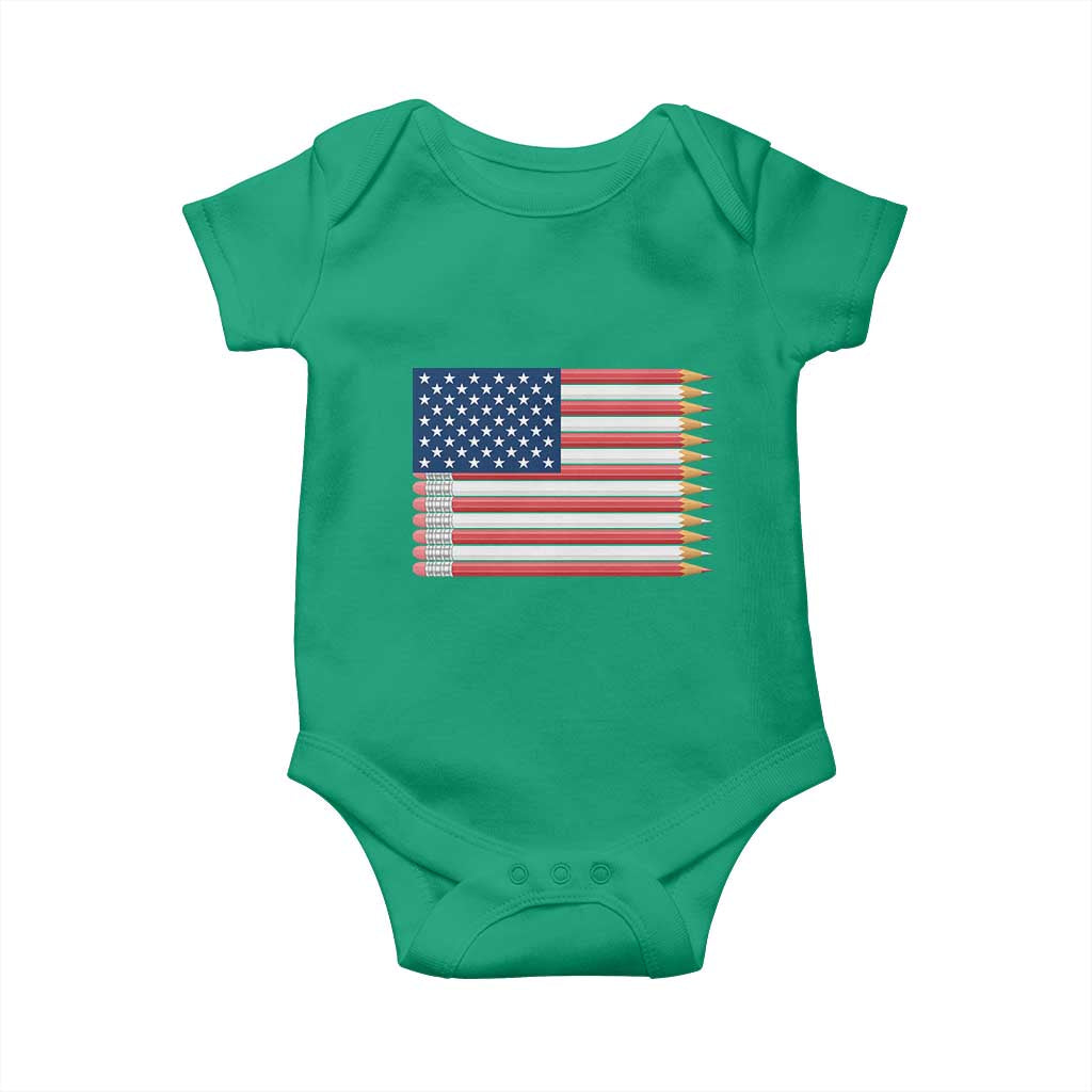 Pencil Stripes USA Flag Baby Onesie Proud American Teacher Graduation Gift