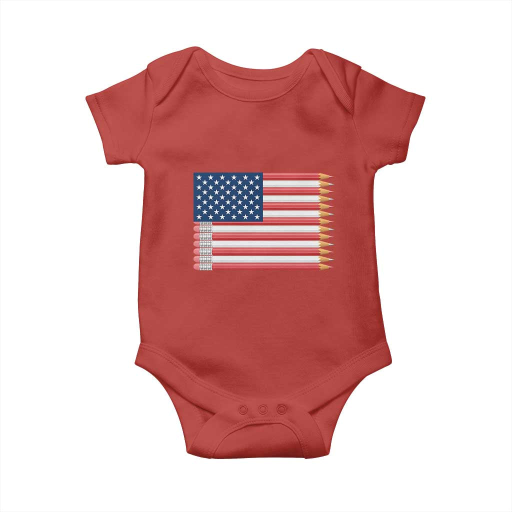 Pencil Stripes USA Flag Baby Onesie Proud American Teacher Graduation Gift