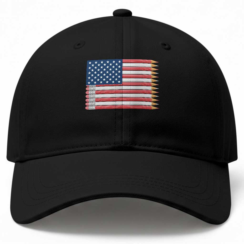 Pencil Stripes USA Flag Baseball Cap Proud American Teacher Graduation Gift