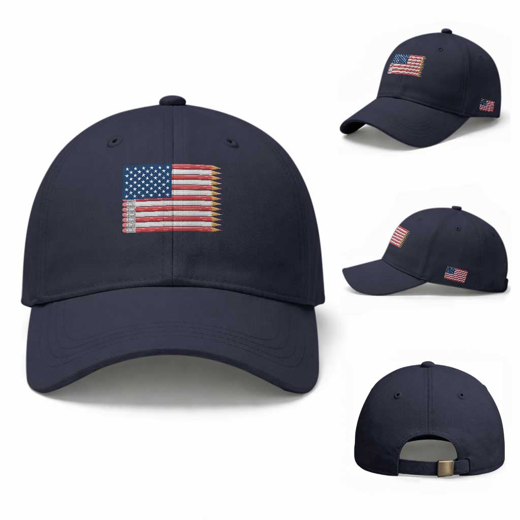 Pencil Stripes USA Flag Baseball Cap Proud American Teacher Graduation Gift