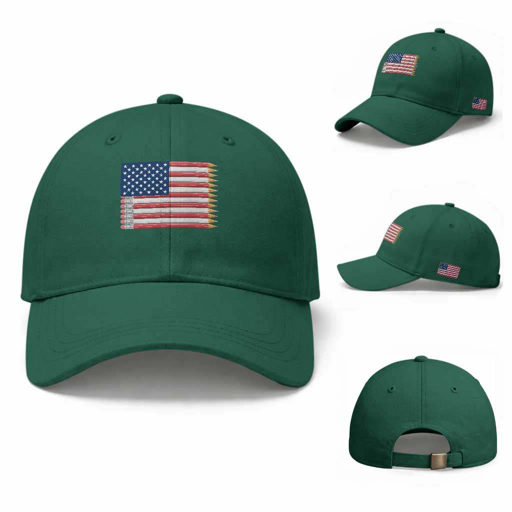 Pencil Stripes USA Flag Baseball Cap Proud American Teacher Graduation Gift