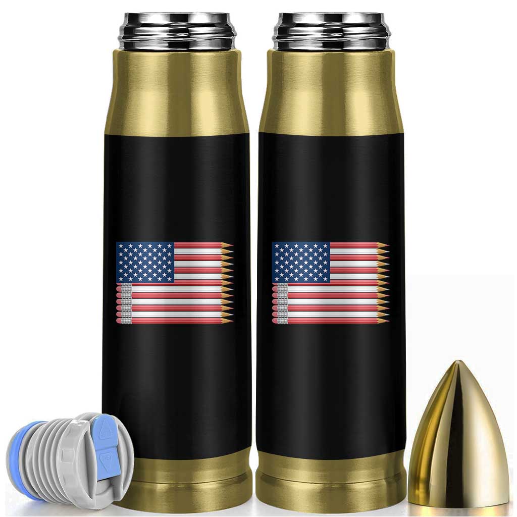 Pencil Stripes USA Flag Bullet Tumbler Proud American Teacher Graduation Gift