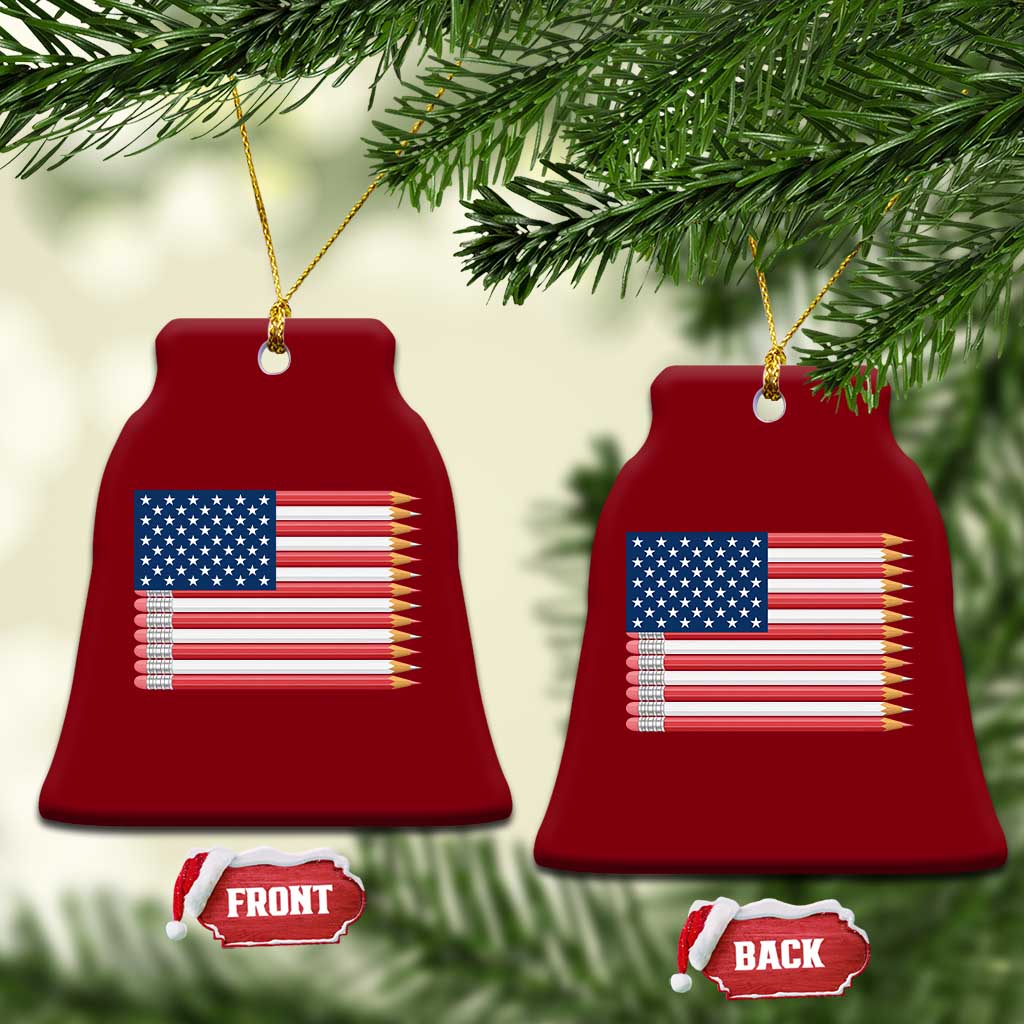 Pencil Stripes USA Flag Ceramic Ornament Proud American Teacher Graduation Gift