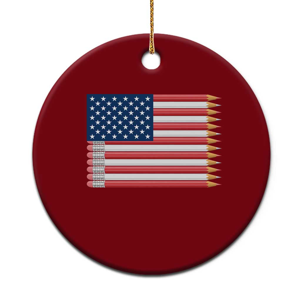 Pencil Stripes USA Flag Ceramic Ornament Proud American Teacher Graduation Gift