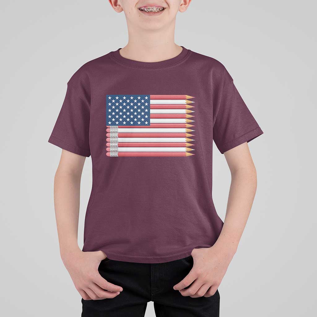 Pencil Stripes USA Flag T Shirt For Kid Proud American Teacher Graduation Gift
