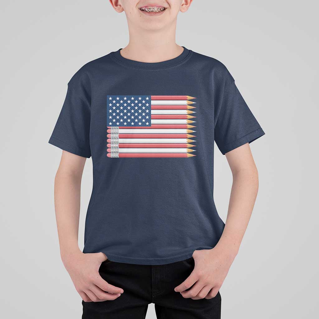 Pencil Stripes USA Flag T Shirt For Kid Proud American Teacher Graduation Gift