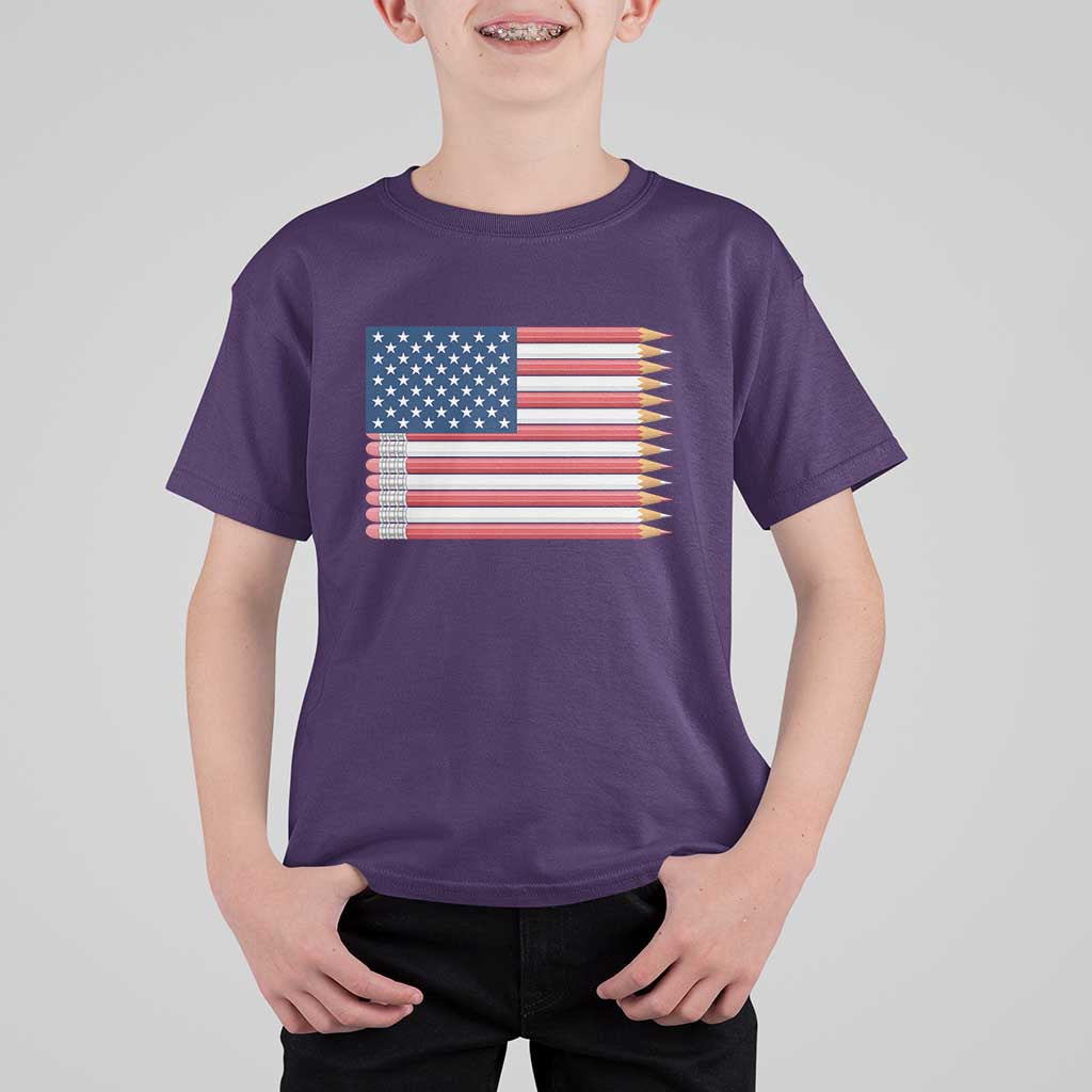 Pencil Stripes USA Flag T Shirt For Kid Proud American Teacher Graduation Gift