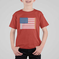 Pencil Stripes USA Flag T Shirt For Kid Proud American Teacher Graduation Gift