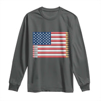 Pencil Stripes USA Flag Long Sleeve Shirt Proud American Teacher Graduation Gift